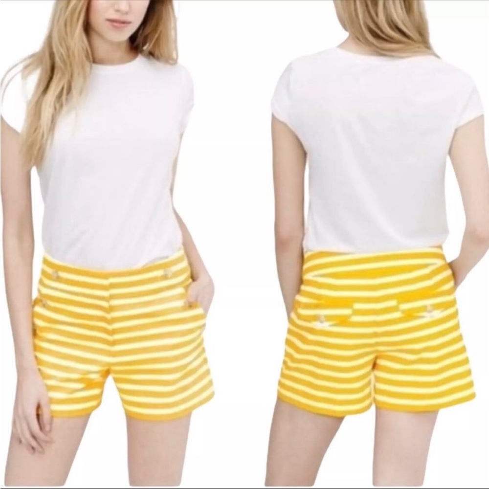 Ann Taylor LOFT White Yellow Stripe Sailor Buttons Riviera Shorts Size 00